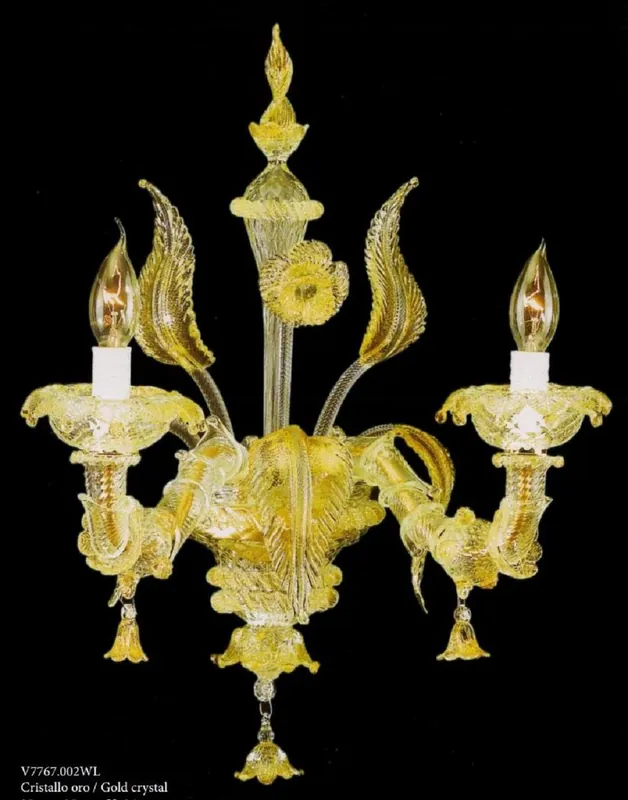 Sonderaktion Casa Padrino lampada da parete doppio di lusso oro 25 x 25 x A. 36 cm - Magnifica lampada da parete in vetro di Murano in stile barocco - Luci barocche - Qualità di lusso - Fatto in Italia