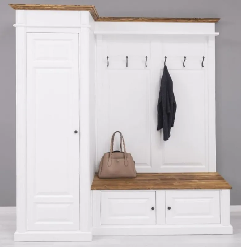 Billig Casa Padrino armadio in legno massello stile country bianco / marrone 205 x 65 x A. 210 cm - Armadio legno massello - Armadio ingresso - Mobili ingresso - Mobili armadio - Mobili stile country