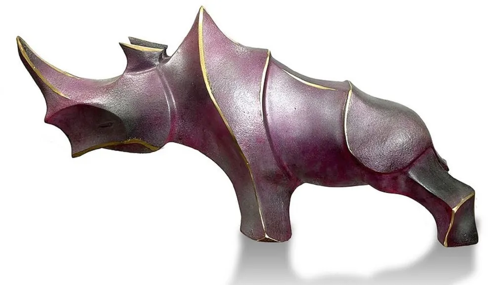 Casa Padrino Scultura Decorativa in Bronzo di Design di Lusso Rinoceronte Viola Metallizzato / Nero / Oro 53 x 18 x A. 27 cm - Figura Decorativa Astratta in Bronzo - Fatto in Italia Abverkauf