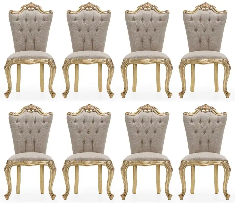 Günstig Casa Padrino set di 8 sedie da pranzo barocco di lusso grigio / oro - Sedie da cucina decorate in stile barocco - Mobili da sala da pranzo barocchi di lusso - Mobili barocco