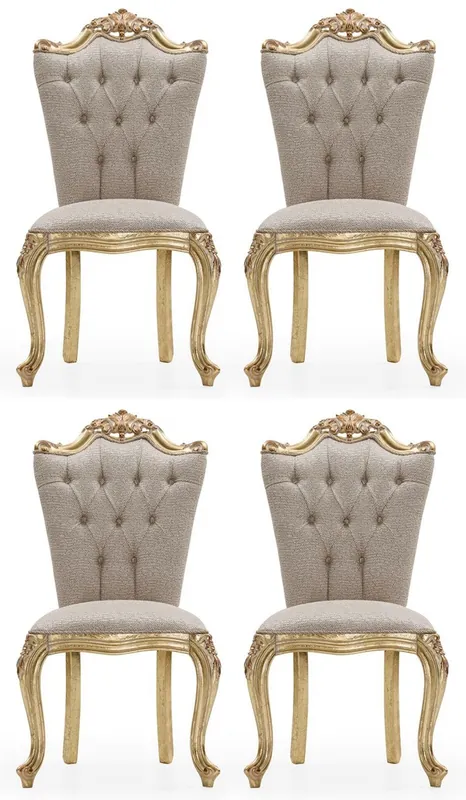 Casa Padrino set di 4 sedie da pranzo barocco di lusso grigio / oro - Sedie da cucina decorate in stile barocco - Mobili da sala da pranzo barocchi di lusso - Mobili barocco Preisknaller