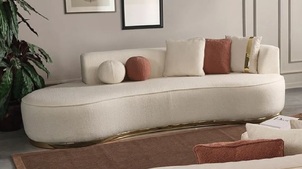 Casa Padrino divano di lusso crema / oro 270 x 120 x A. 76 cm - Divano curvo da soggiorno - Divano hotel - Mobili da soggiorno - Mobili hotel - Mobili di lusso - Arredi di lusso Saisonangebot