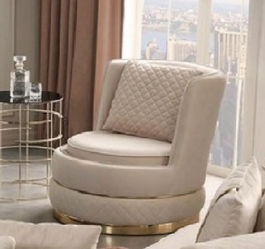 Top-Seller Casa Padrino poltrona girevole di lusso crema / oro 80 x 85 x A. 81 cm - Poltrona soggiorno con velluto pregiato - Mobili da soggiorno - Mobili di lusso - Arredi di lusso