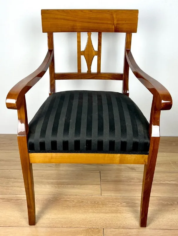 Markenware Casa Padrino sedia da pranzo Biedermeier di lusso con braccioli e strisce marrone / nero 59 x A. 94 cm - Sedia da cucina in legno massello - Mobili per sala da pranzo Biedermeier in legno massello