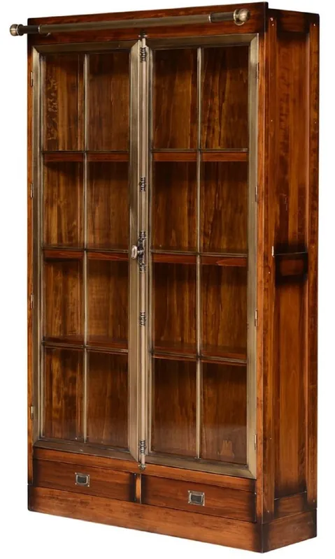 Sonderangebot Casa Padrino vetrina in stile vintage di lusso marrone / ottone 105 x 34 x A. 185 cm - Vetrina in legno massello con 2 ante in vetro e 2 cassetti - Mobile in stile vintage - Mobile di lusso