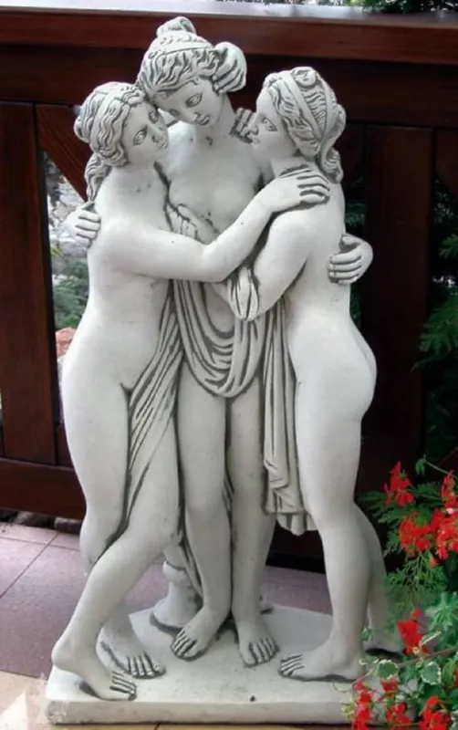 Casa Padrino Scultura Art Nouveau del Giardino 3 Signore Grigio A. 103 cm - Elegante Figura da Giardino in Pietra - Accessori Decorativi da Giardino Barocco e Art Nouveau Echt