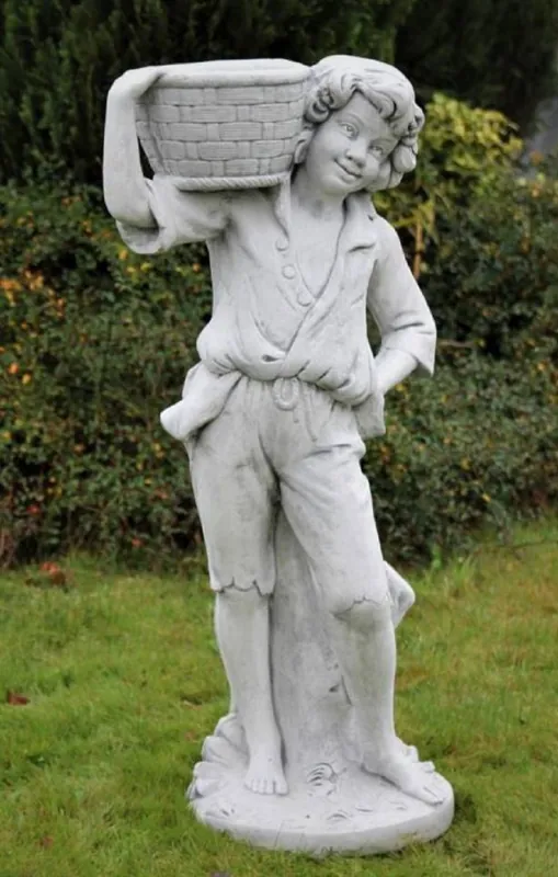 Casa Padrino Scultura Art Nouveau Ragazzo con Vaso da Fiori Grigio 50 x 40 x A. 67 cm - Decorazione da Giardino Figura in Pietra con Vaso per Piante - Decorazione Giardino Barocco e Art Nouveau Preisknaller