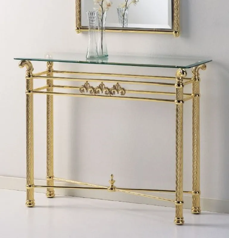 Casa Padrino consolle di lusso in ottone 103 x 36 x A. 80 cm - Consolle rettangolare con piano in vetro - Mobili di lusso - Mobili per hotel - Qualità di lusso - Fatto in Italia Solange Der Vorrat Reicht
