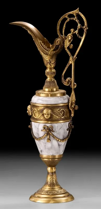 Casa Padrino brocca da vino barocco di lusso oro / bianco grigio 16 x A. 39 cm - Brocca in bronzo fatta a mano - Accessori decorativi barocchi - Interni barocchi - Mobili barocchi Highlight