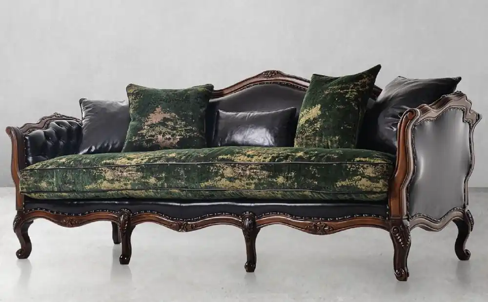 Top-Angebot Casa Padrino divano barocco di lusso in pelle nero / verde / marrone - Magnifico divano da soggiorno con vera pelle di alta qualità - Mobili da soggiorno di lusso in stile barocco - Mobili barocchi