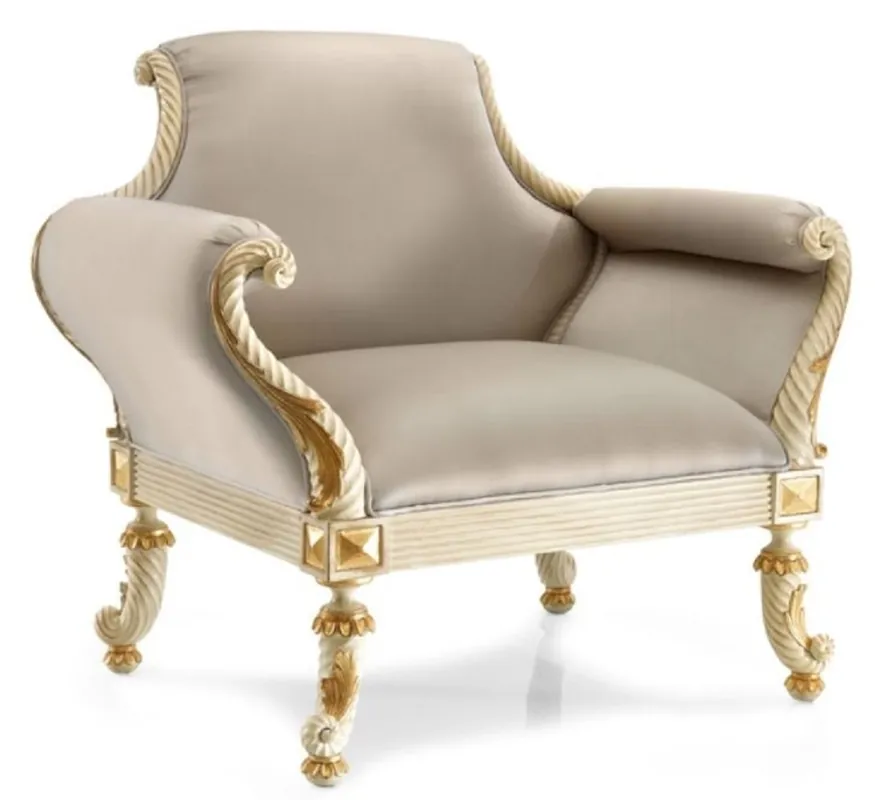 Casa Padrino poltrona barocco di lusso grigio / crema bianco / oro - Poltrona da salotto in stile barocco - Mobile da soggiorno di lusso in stile barocco - Qualità di Lusso - Fatto in Italia Kracherpreis