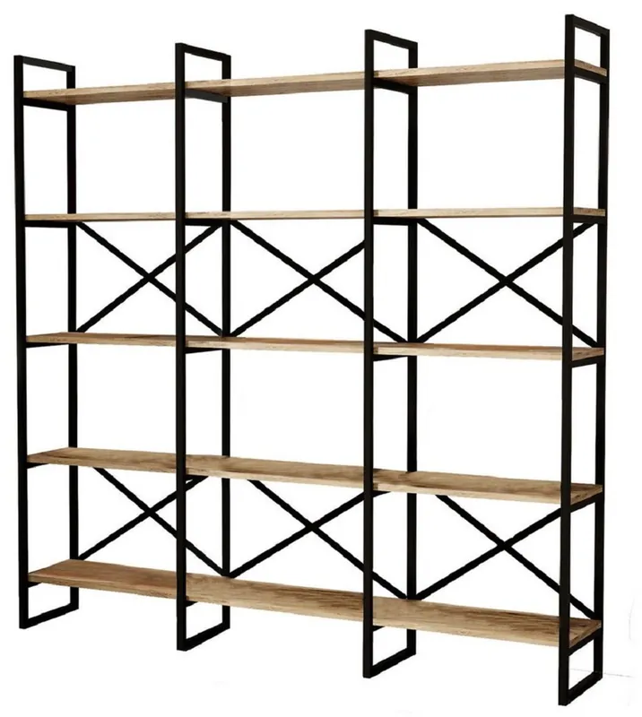 Sichere Zahlung Casa Padrino armadio scaffale di lusso con ripiani in legno massello nero / naturale 170 x 30 x A. 175 cm - Armadio per libri - Armadio da soggiorno - Mobili soggiorno - Mobili di lusso
