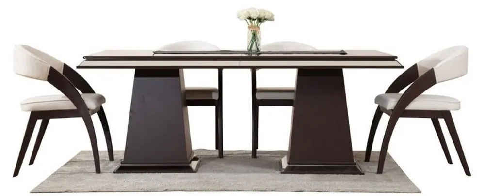 Preisknaller Casa Padrino set da pranzo Art Deco di lusso crema bianco / marrone scuro - 1 Tavolo da pranzo Art Deco di lusso a specchio e 6 Sedie da pranzo Art Deco di lusso - Mobili da Pranzo Art Deco