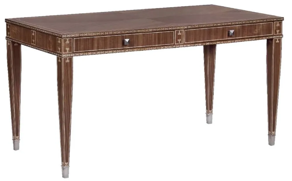 Casa Padrino Scrivania Art Deco di Lusso con 2 Cassetti Marrone / Argento 141 x 70 x A. 75 cm - Tavolo da Ufficio in Legno Massello - Mobili per Ufficio - Mobili Art Deco - Mobili di Lusso Jetzt Bestellen