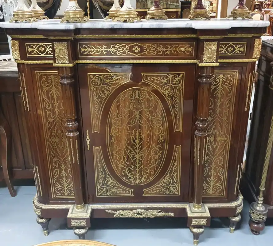 Zertifiziert Casa Padrino credenza barocco marrone / oro / bianco - Credenza in legno massello stile barocco fatta a mano con piano in marmo - Mobile soggiorno in stile barocco - Mobile barocco