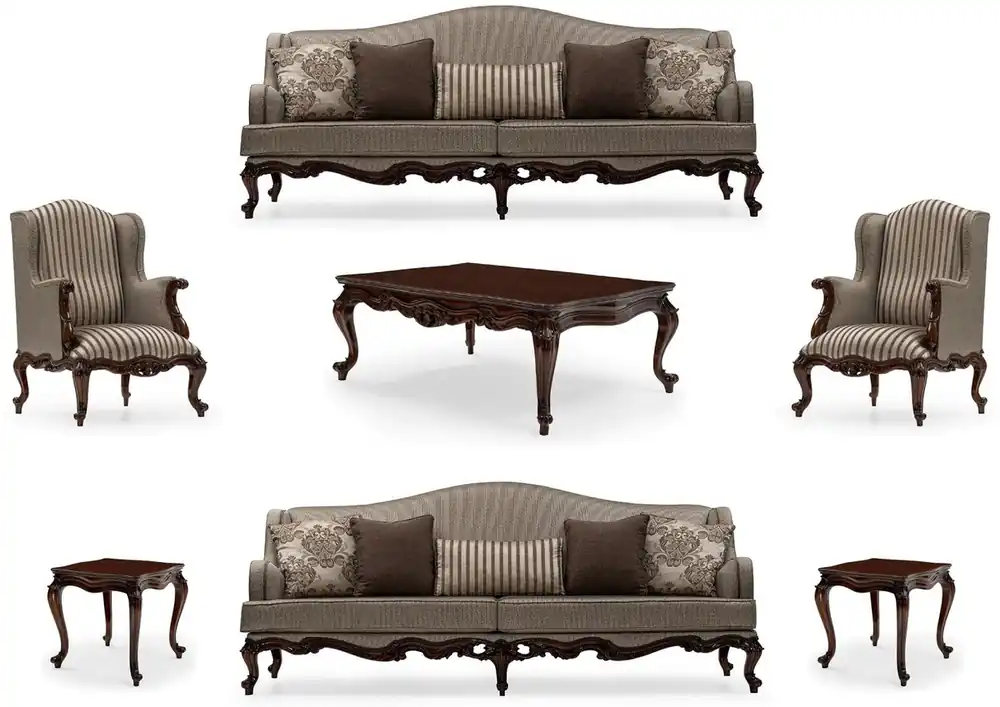 Casa Padrino set da soggiorno barocco di lusso argento / marrone - 2 Divani e 2 Poltrone e 1 Tavolo da Salotto e 2 Tavolini - Mobili da soggiorno barocco - Nobile e Magnifico Sonderaktion