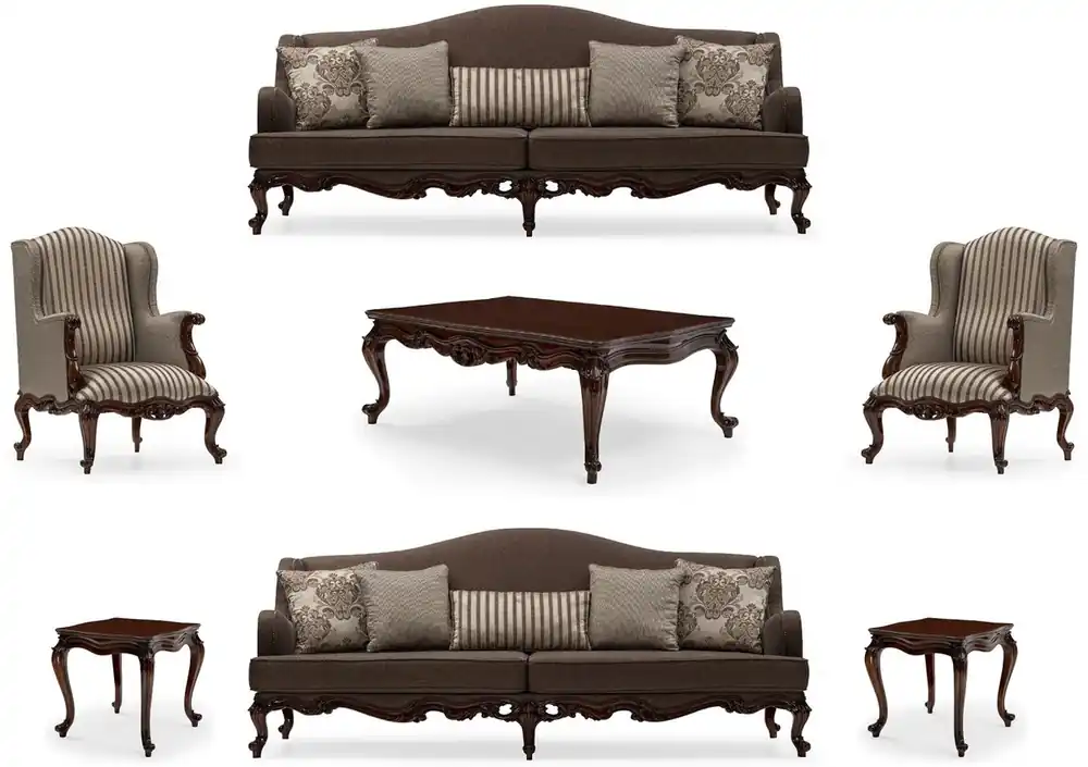 Casa Padrino set da soggiorno barocco di lusso grigio / argento / marrone - 2 Divani e 2 Poltrone e 1 Tavolo da Salotto e 2 Tavolini - Mobili da soggiorno barocco - Nobile e Magnifico Versand Am Gleichen Tag