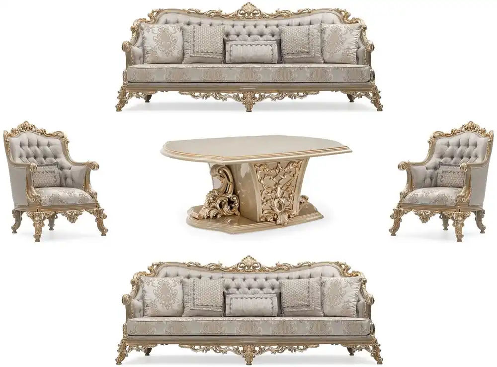 Geprüft Casa Padrino set da soggiorno barocco di lusso argento / grigio / oro - 2 Divani e 2 Poltrone e 1 Tavolo da Salotto - Mobili da soggiorno barocco - Nobile e Magnifico