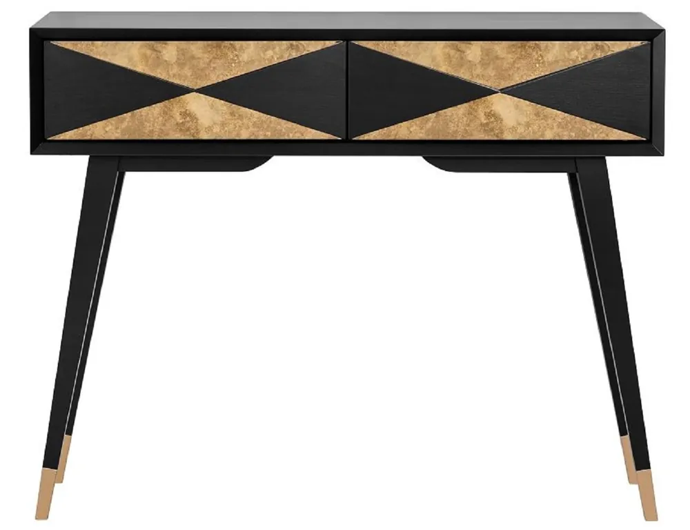 Casa Padrino Consolle di Lusso Nero Opaco / Oro Antico / Oro 100 x 35 x A. 80 cm - Consolle in Legno Massello Specchiato con 2 Cassetti - Mobili di Lusso - Arredamento di Lusso Sichere Zahlung