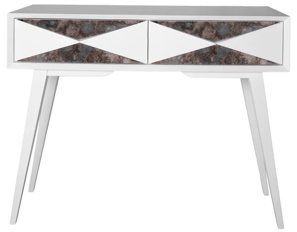 Casa Padrino Consolle di Lusso Bianco Opaco / Argento Antico 100 x 35 x A. 80 cm - Consolle in Legno Massello Specchiato con 2 Cassetti - Mobili di Lusso - Arredamento di Lusso Preis Gesenkt