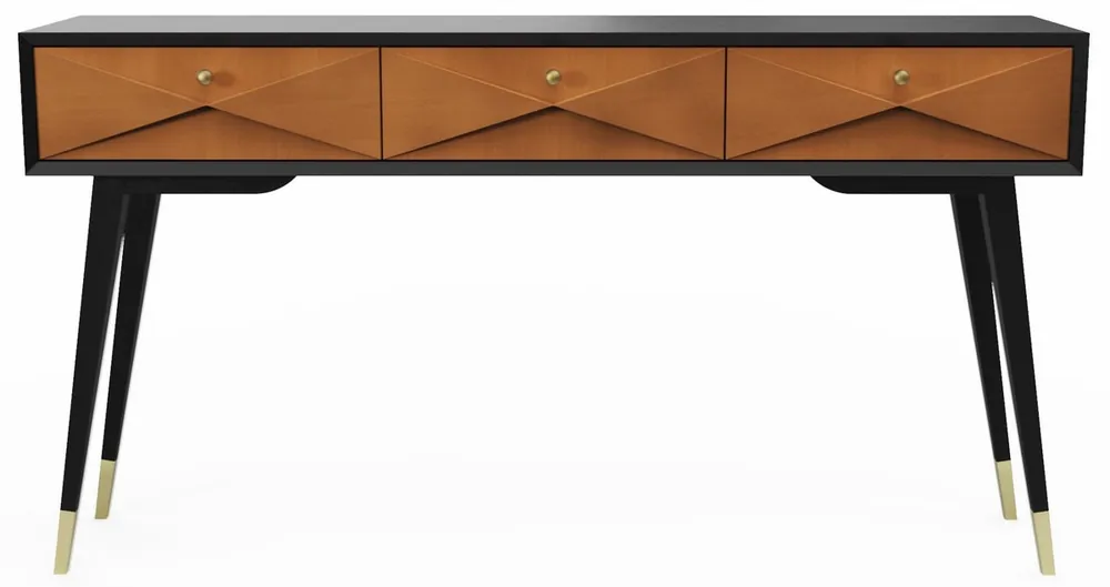 Casa Padrino Consolle di Lusso Nero Opaco / Cognac Opaco / Oro 148 x 40 x A. 80 cm - Consolle in Legno Massello con 3 Cassetti - Mobili di Lusso - Arredamento di Lusso Direktkauf