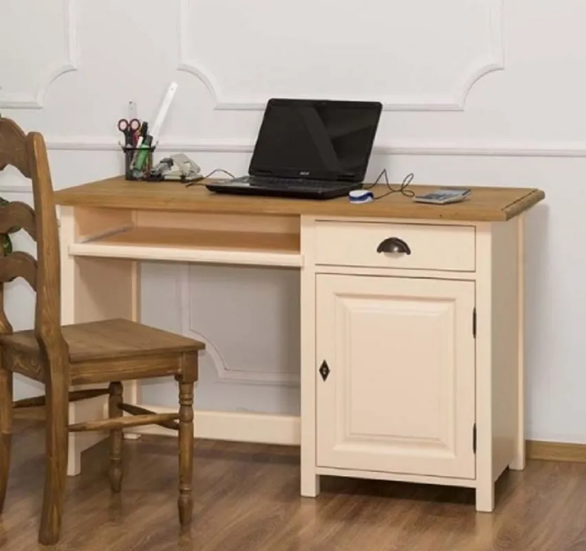 Direkt Vom Hersteller Casa Padrino scrivania in stile country crema / marrone 130 x 60 x A. 78 cm - Segretaria in legno massello stile country - Mobile per ufficio - Mobile in stile country