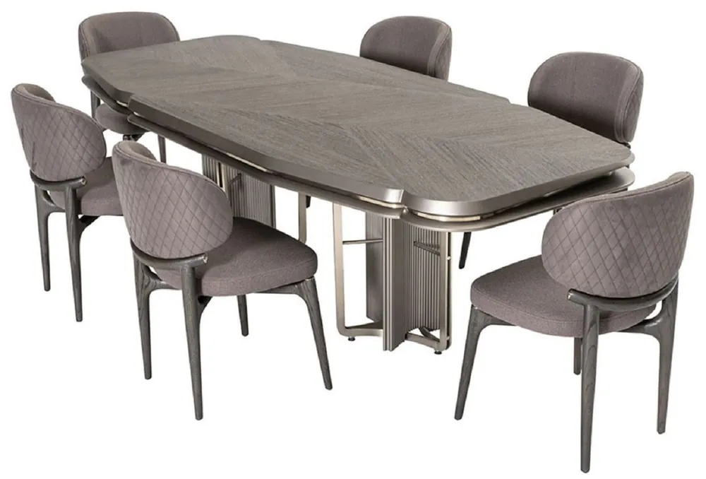 Casa Padrino set da pranzo di lusso grigio / argento - 1 Tavolo da pranzo di lusso e 6 Sedie da pranzo di lusso - Mobili per sala da pranzo - Mobili di lusso - Arredi di lusso Online Kaufen