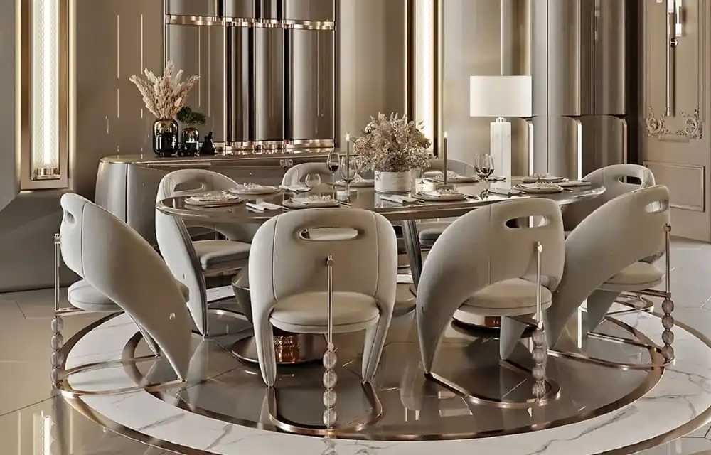 Bestpreis Casa Padrino set da pranzo di lusso grigio / grigio scuro / rame - 1 Tavolo da pranzo di lusso e 8 Sedie da pranzo di lusso - Mobili per sala da pranzo - Mobili di lusso - Arredi di lusso