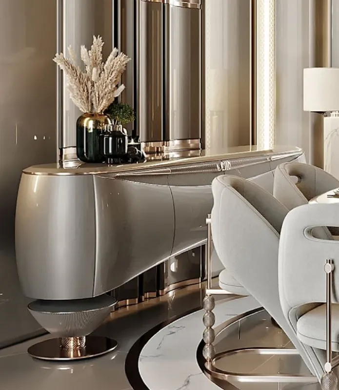 Bestpreis Casa Padrino credenza di lusso argento grigio / rame 234,1 x 52,2 x A. 85,3 cm - Armadio in legno massello con 4 ante - Mobile di lusso - Mobile hotel - Arredamento di lusso