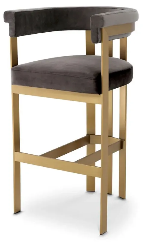 Casa Padrino sedia bar di lusso in velluto con braccioli grigio / ottone 56 x 56 x A. 104 cm - Sgabello bar imbottito - Mobile bar - Mobile di lusso - Qualità di lusso Sonderaktion