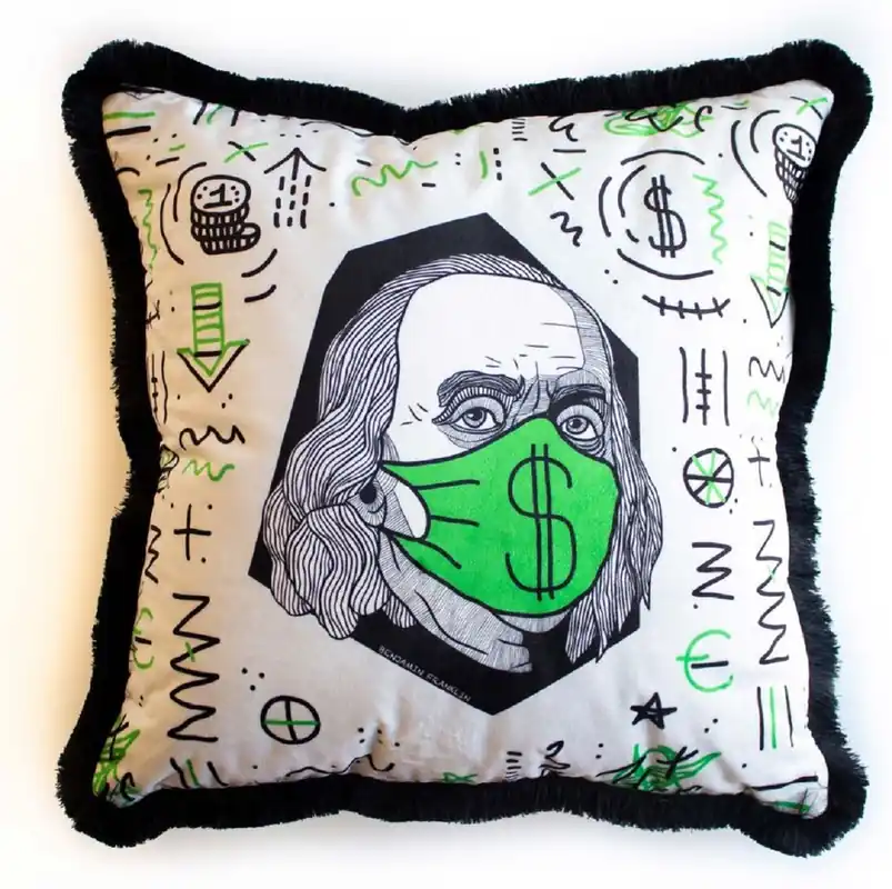 Preisknaller Casa Padrino cuscino decorativo di lusso bianco / verde / nero 45 x 45 cm - Cuscino in velluto stampato con frange - Accessori decorativi di lusso