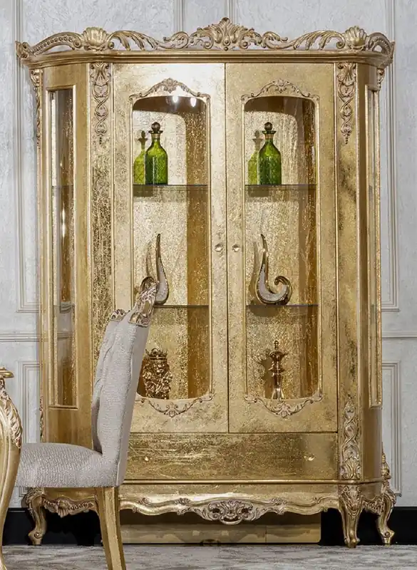 Casa Padrino vetrina barocco di lusso oro - Vetrina in legno massello fatta a mano con 2 ante in vetro e cassetto - Mobili di lusso in stile barocco - Mobili barocchi - Nobile e Magnifico Direkt Vom Hersteller
