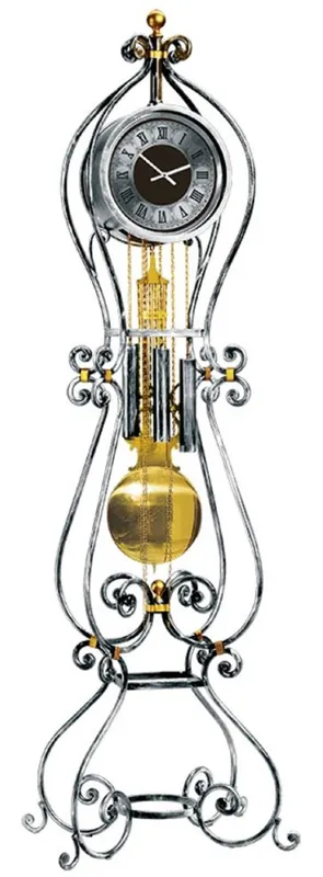 Sale Casa Padrino orologio del nonno barocco di lusso argento / oro - Magnifico orologio a pendolo in ferro battuto in stile barocco - Interno barocco - Orologi a pendolo barocchi - Fatto in Italia
