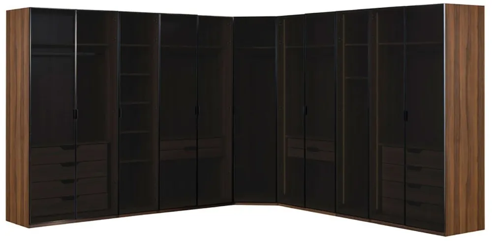 Casa Padrino armadio ad angolo di lusso marrone / nero 345 x 345 x A. 220 cm - Armadio camera da letto in legno massello con 11 ante in vetro e illuminazione a led - Mobili camera da letto di lusso Jetzt Bestellen