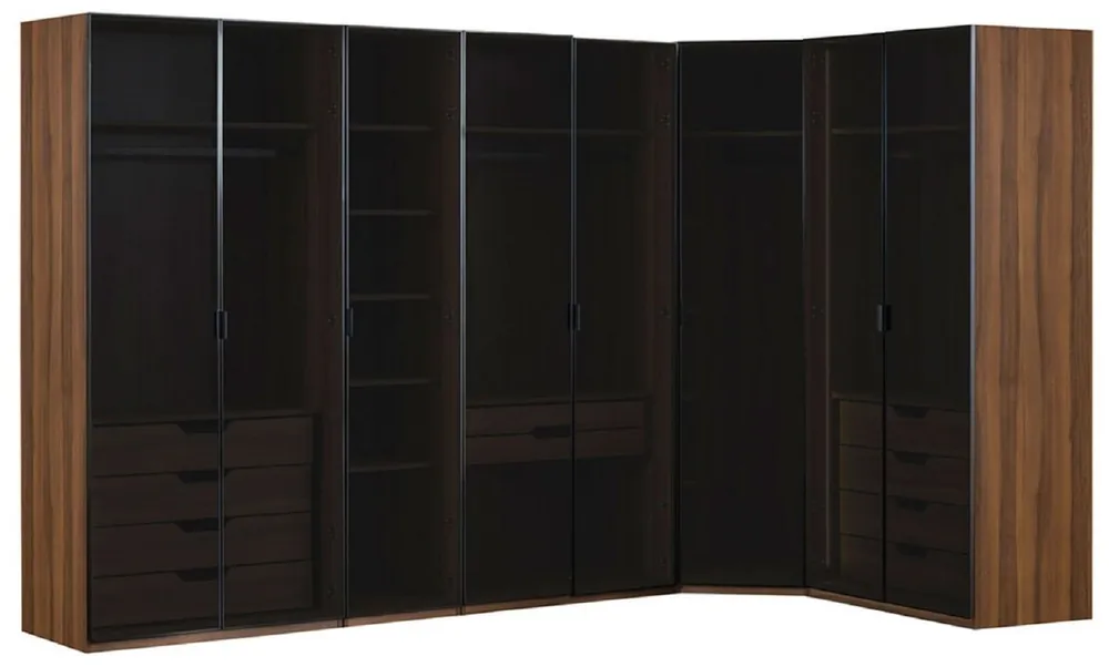 Kracherpreis Casa Padrino armadio ad angolo di lusso marrone / nero 345 x 195 x A. 220 cm - Armadio camera da letto in legno massello con 8 ante in vetro e illuminazione a led - Mobili camera da letto di lusso