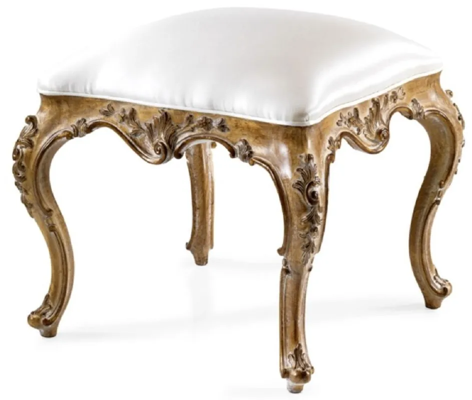 Saisonangebot Casa Padrino sgabello barocco di lusso in pelle bianco / marrone - Sgabello in stile barocco fatto a mano con vera pelle di alta qualità - Mobili barocchi - Qualità di lusso - Fatto in Italia