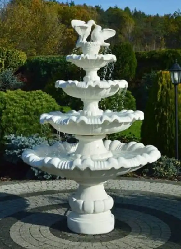 Casa Padrino fontana barocco con 2 colombe decorative bianco Ø 135 x A. 204 cm - Magnifica fontana da giardino in stile barocco - Fontana rotonda da giardino in pietra - Accessori da giardino Nur Heute