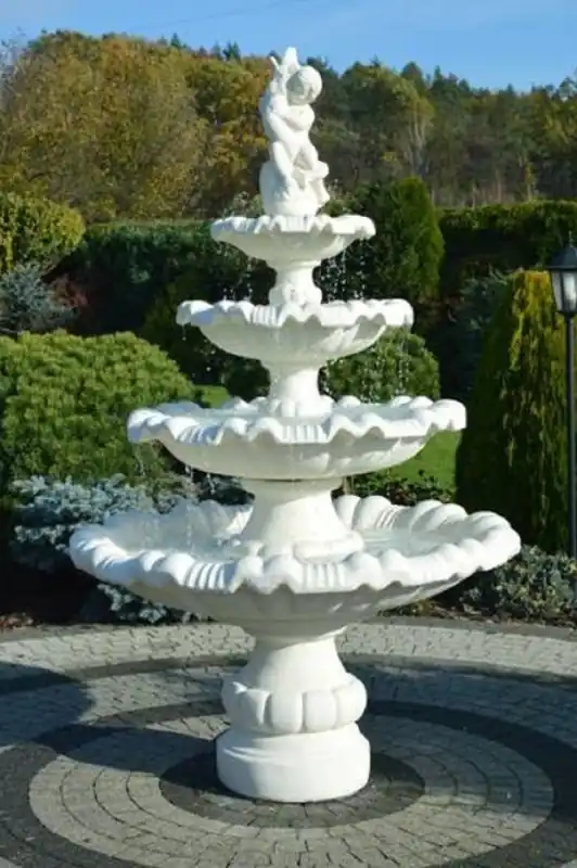 Casa Padrino fontana barocco ragazzo con pesce bianco Ø 135 x A. 210 cm - Magnifica fontana da giardino in stile barocco - Fontana rotonda da giardino in pietra - Accessori da giardino Wochenendangebot