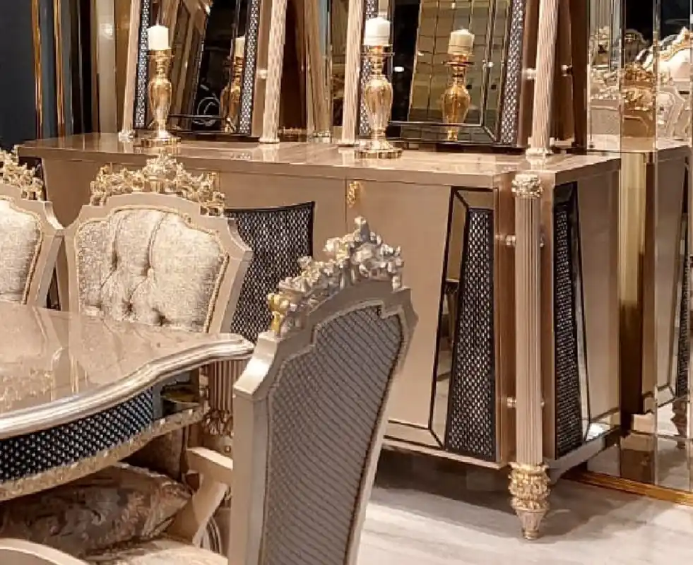 Neue Ware Casa Padrino credenza barocco di lusso grigio / nero / oro - Armadio in legno massello stile barocco con 4 ante - Mobili per sala da pranzo di lusso barocco - Mobili per sala da pranzo barocco