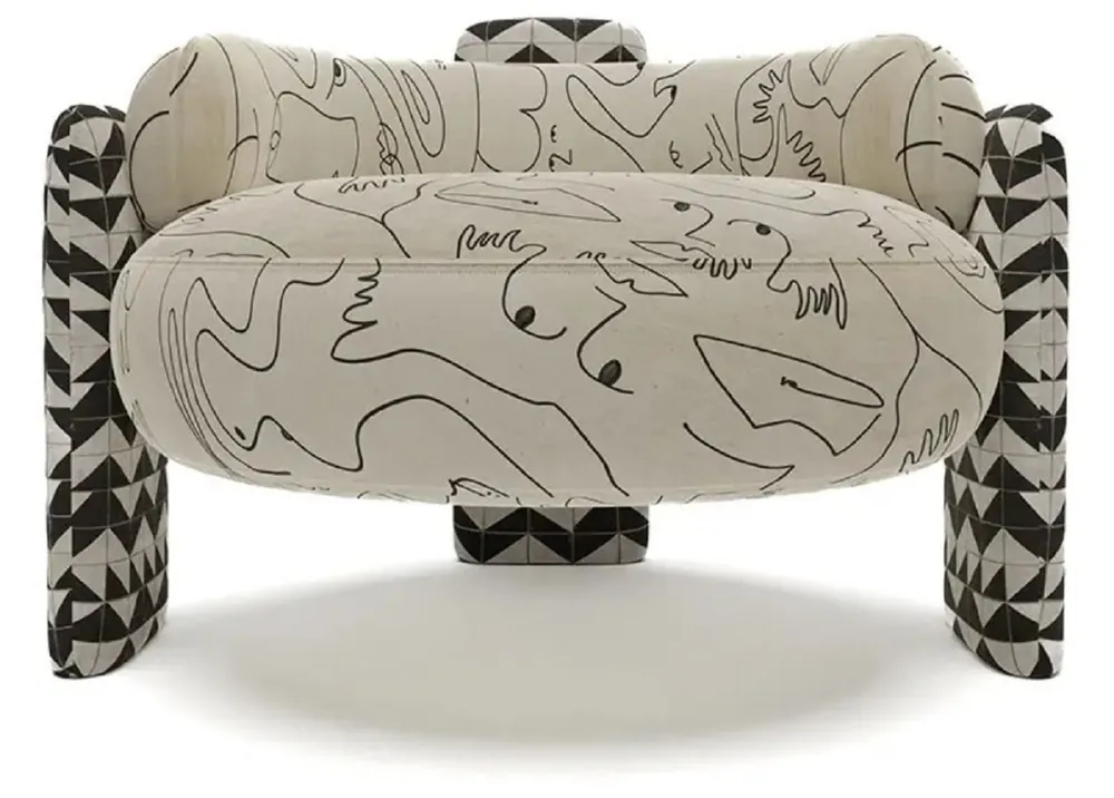 Casa Padrino poltrona di design di lusso in velluto crema / nero / bianco 96 x 85 x A. 68 cm - Poltrona soggiorno - Mobile soggiorno - Mobile hotel - Mobile di design di lusso Angebot