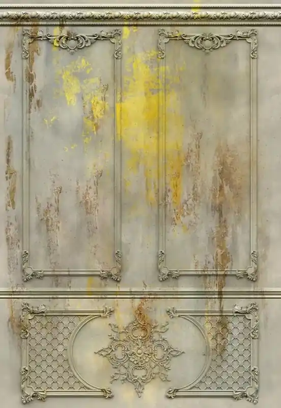 Casa Padrino carta da parati in tessuto non tessuto barocco di lusso grigio antico / giallo / marrone - Carta da parati per soggiorno in stile barocco con motivo stucchi elegante Neue Ware