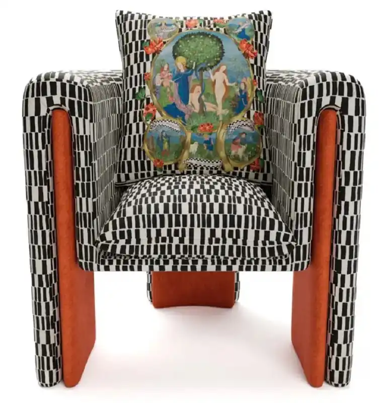 Beliebt Casa Padrino poltrona di design di lusso in velluto con cuscino nero / bianco / arancio 80 x 68 x A. 99 cm - Poltrona soggiorno - Mobile soggiorno - Mobile hotel - Mobile di design di lusso
