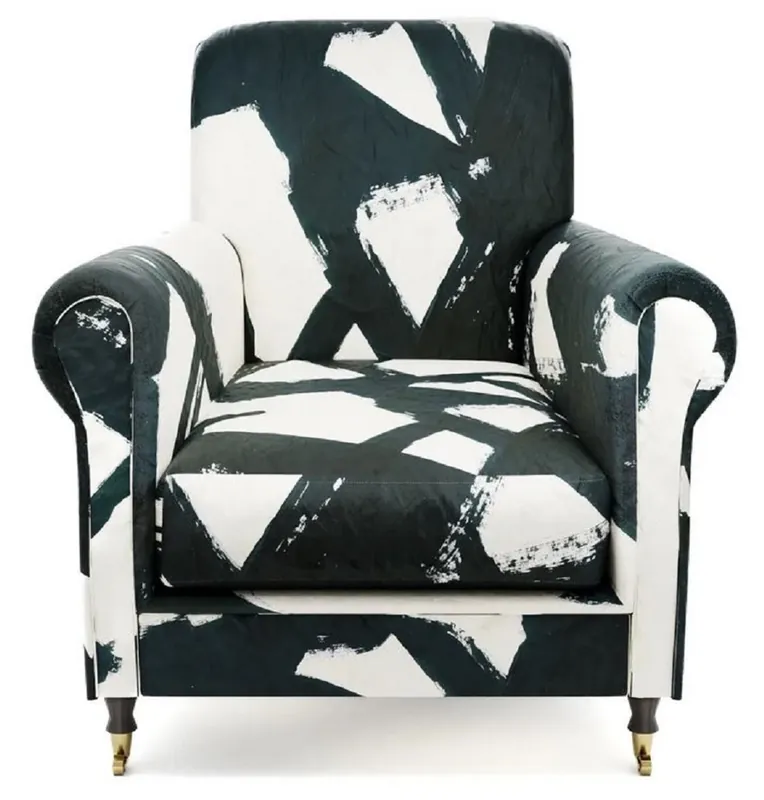 Casa Padrino poltrona di lusso in velluto nero / bianco / ottone 82 x 91 x A. 94 cm - Poltrona soggiorno - Poltrona hotel - Mobile hotel - Mobile soggiorno - Mobile di lusso Solange Der Vorrat Reicht
