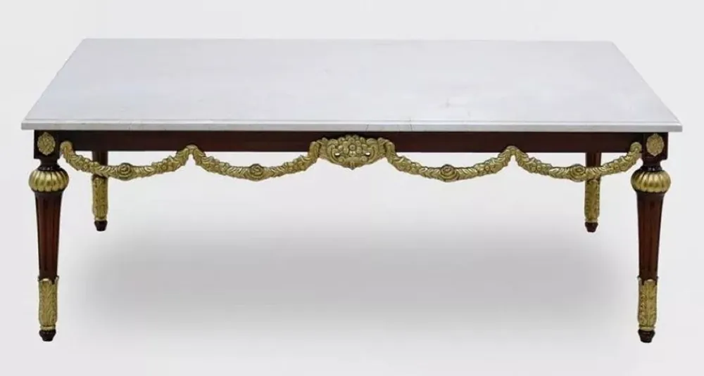 Casa Padrino tavolo da salotto barocco di lusso con piano in marmo bianco / marrone scuro / oro - Tavolo da salotto rettangolare in stile barocco - Mobili Barocchi - Nobile e Magnifico Jetzt Kaufen