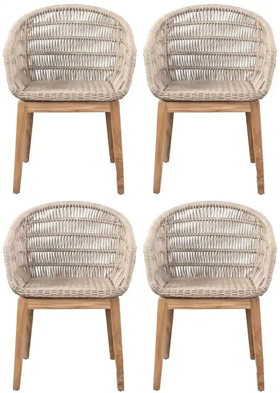 Neu Casa Padrino set di 4 sedie da pranzo di lusso grigio / naturale 60 x 60 x A. 80 cm - Sedie da giardino di lusso con intreccio in rattan - Mobili sala da pranzo - Mobili da giardino di lusso