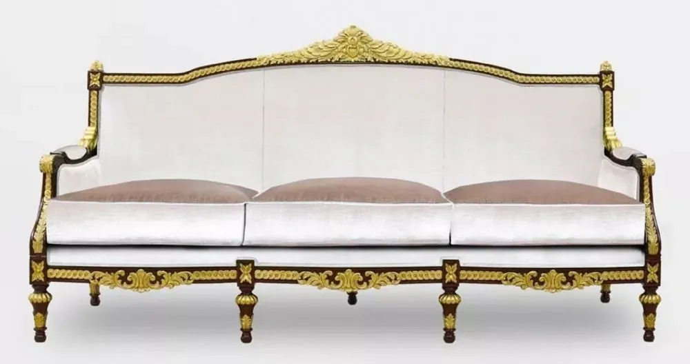 Sale Casa Padrino divano da soggiorno a 3 posti barocco di lusso grigio / marrone scuro / oro - Divano in stile barocco fatto a mano - Mobili da soggiorno di lusso stile barocco - Mobili barocchi