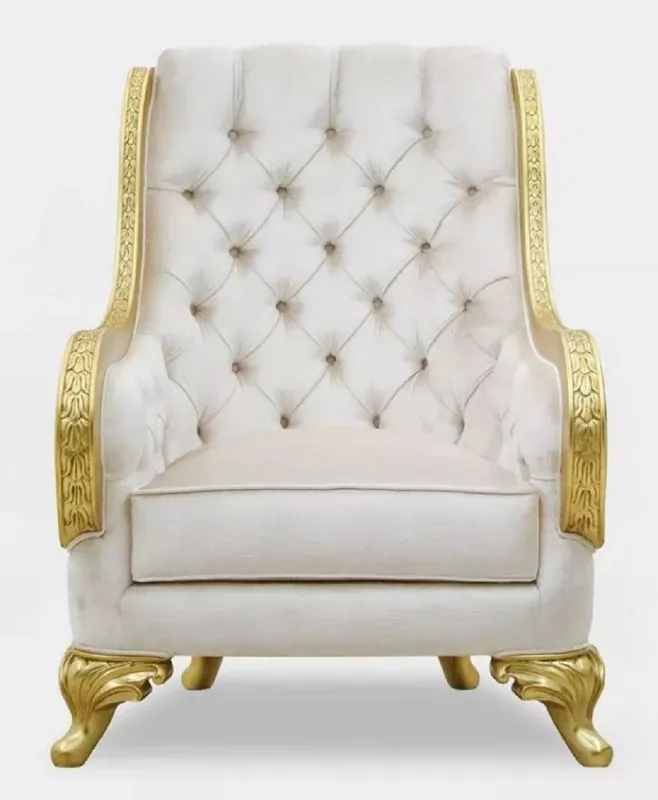 Casa Padrino poltrona da soggiorno barocco di lusso grigio chiaro / oro - Poltrona in stile barocco fatta a mano - Mobili da soggiorno di lusso in stile barocco - Mobili barocchi Neue Kollektion
