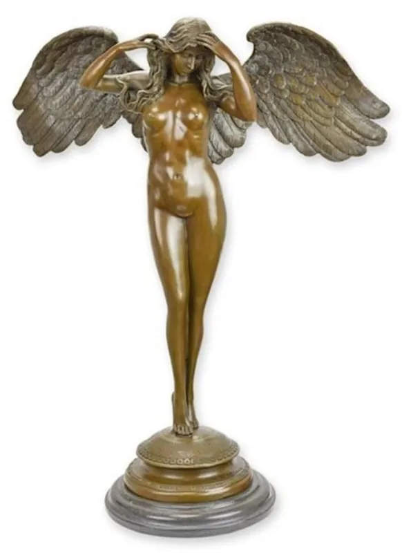 Heißes Angebot Casa Padrino scultura decorativa Art Nouveau di lusso angelo bronzo / nero 48,7 x 22 x A. 60,7 cm - Figura in bronzo con base in marmo - Sculture in Bronzo Barocche e Art Nouveau