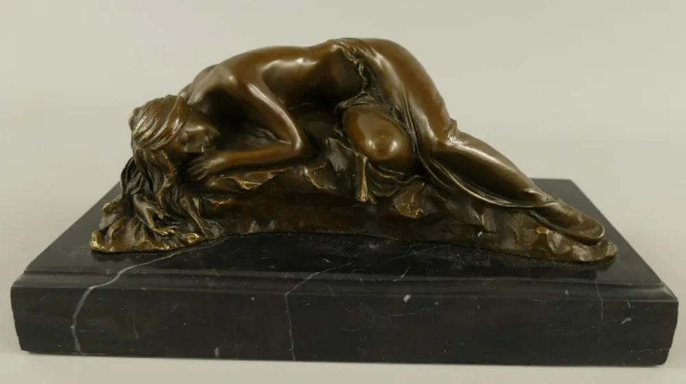 Casa Padrino scultura in bronzo di lusso donna addormentata bronzo / nero 22 x 11 x A. 10 cm - Figura in bronzo con base in marmo - Accessori decorazione scrivania Echt