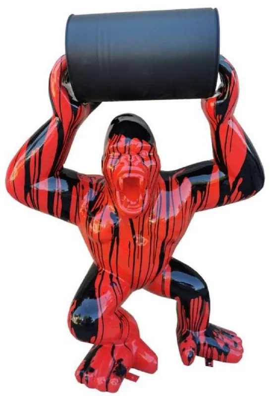 Knallerangebot Casa Padrino scultura decorativa di lusso scimmia gorilla con botte rosso / nero A. 250 cm - Figura decorativa grande